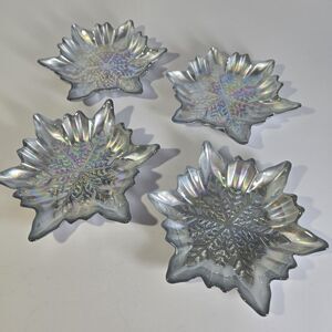 Akcam Turkish Glass Snowflake Dessert Plates Set of 4 Iridescent Pearl 6"